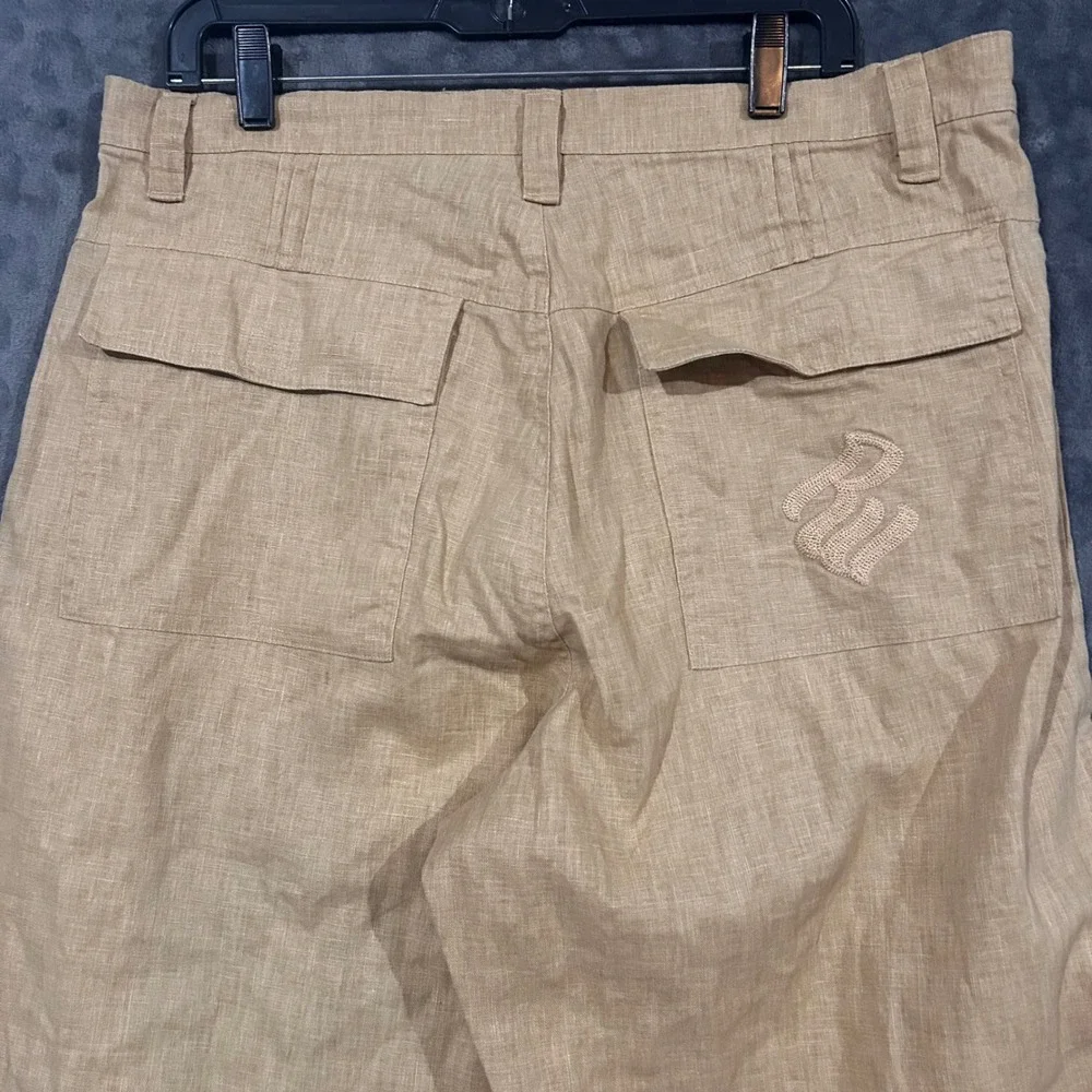 Rocawear Mens Tan Linen Blend Wide Leg Pants Y2K Baggy Khaki Trousers 36x36